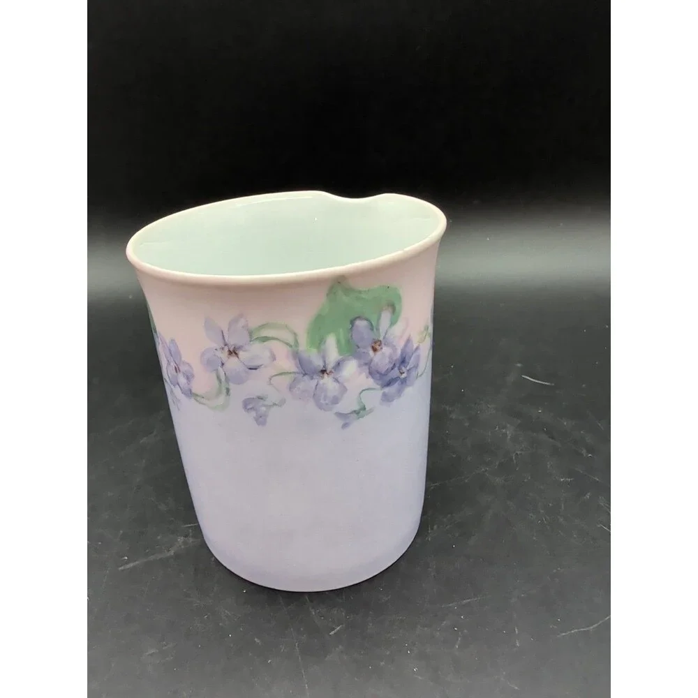 Vtg Purple Violets Vase Hand Painted Signed L Fachler '57